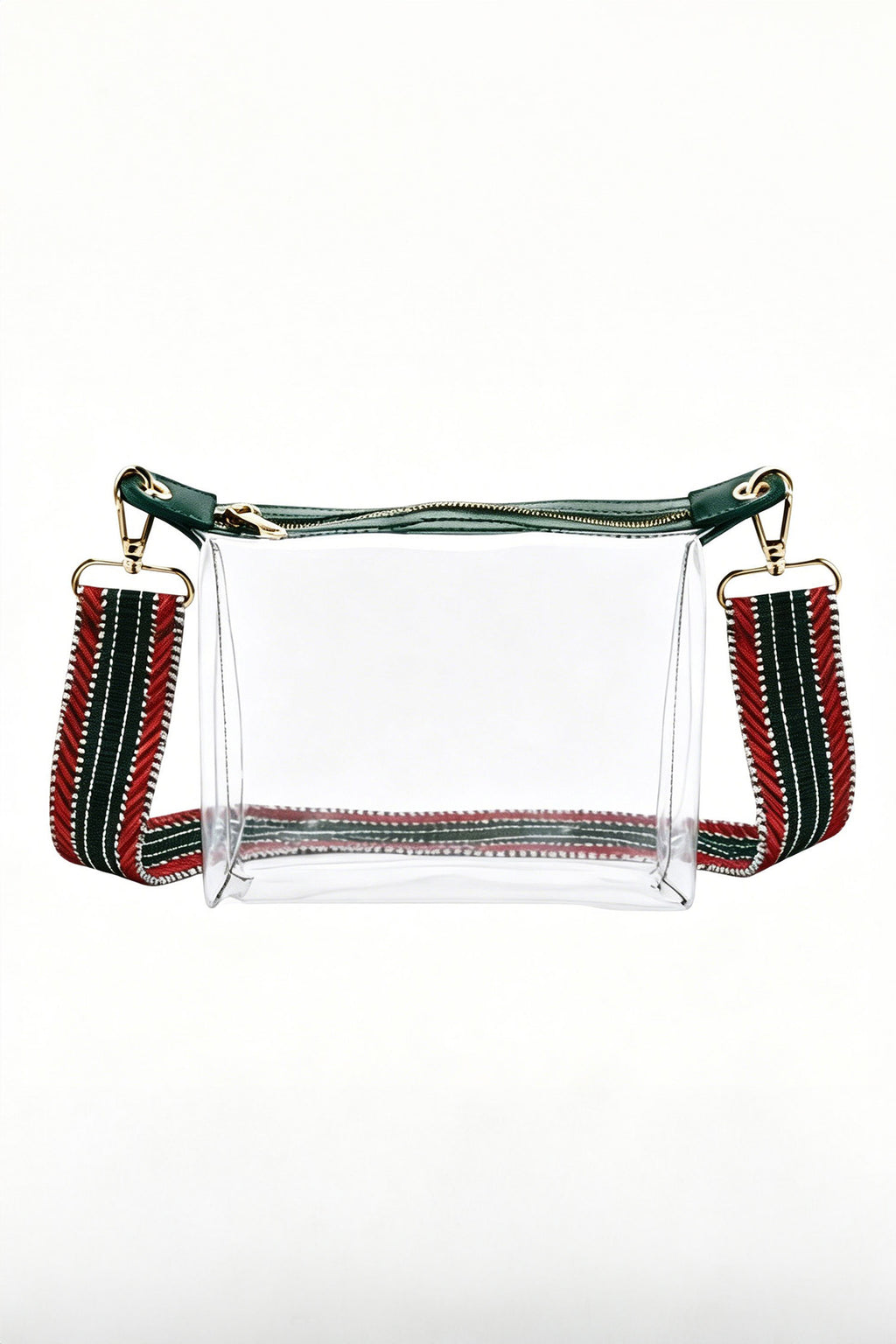 Clear Stadium Crossbody Bag with Green & Red Guitar Strap