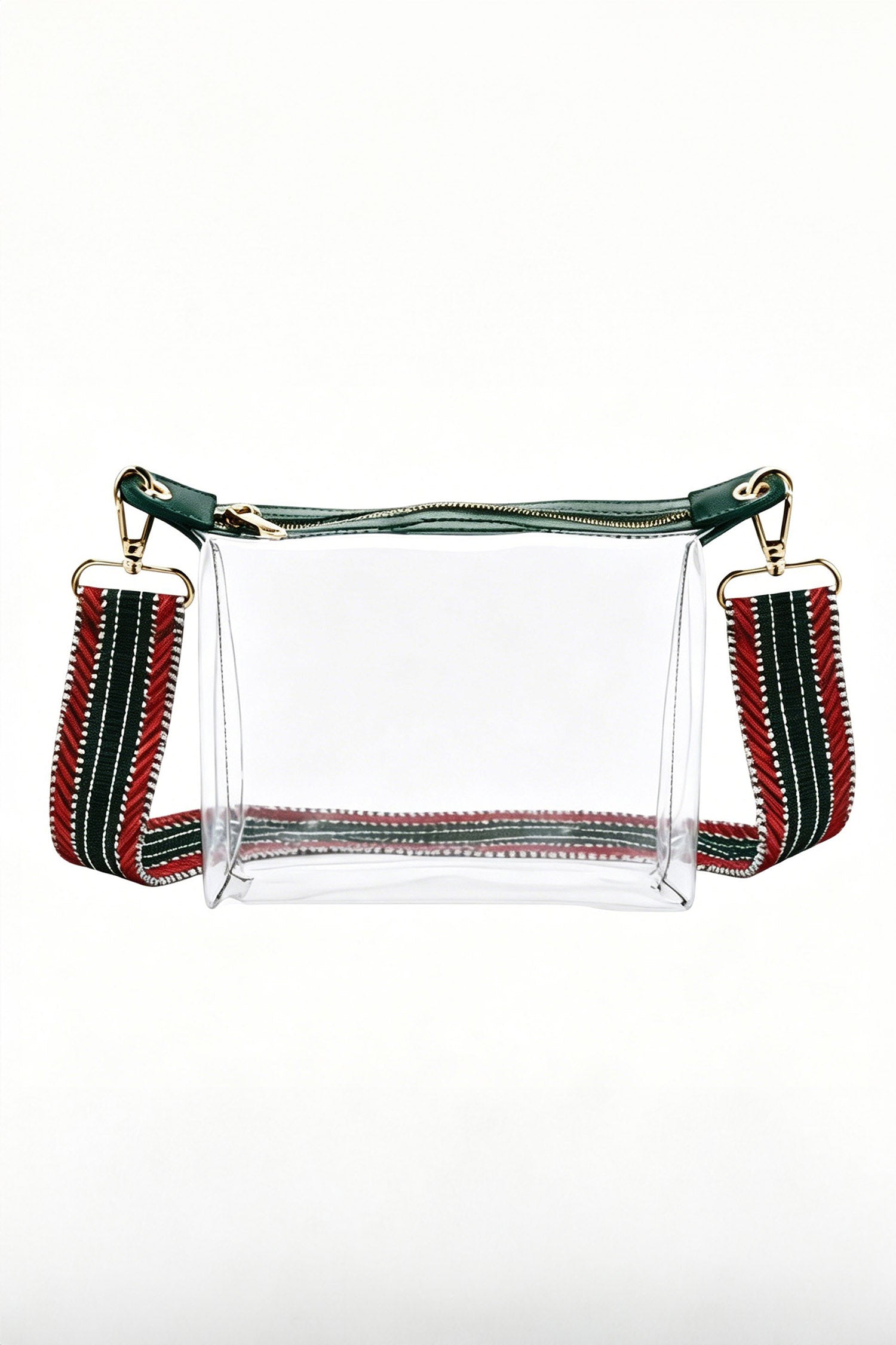 Clear Stadium Crossbody Bag with Green & Red Guitar Strap