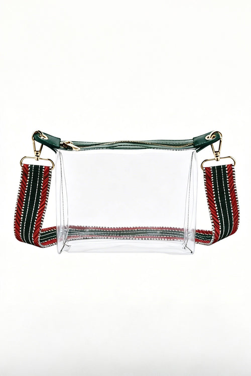 Clear Stadium Crossbody Bag with Green & Red Guitar Strap