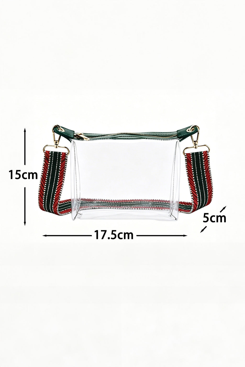 Clear Stadium Crossbody Bag with Green & Red Guitar Strap