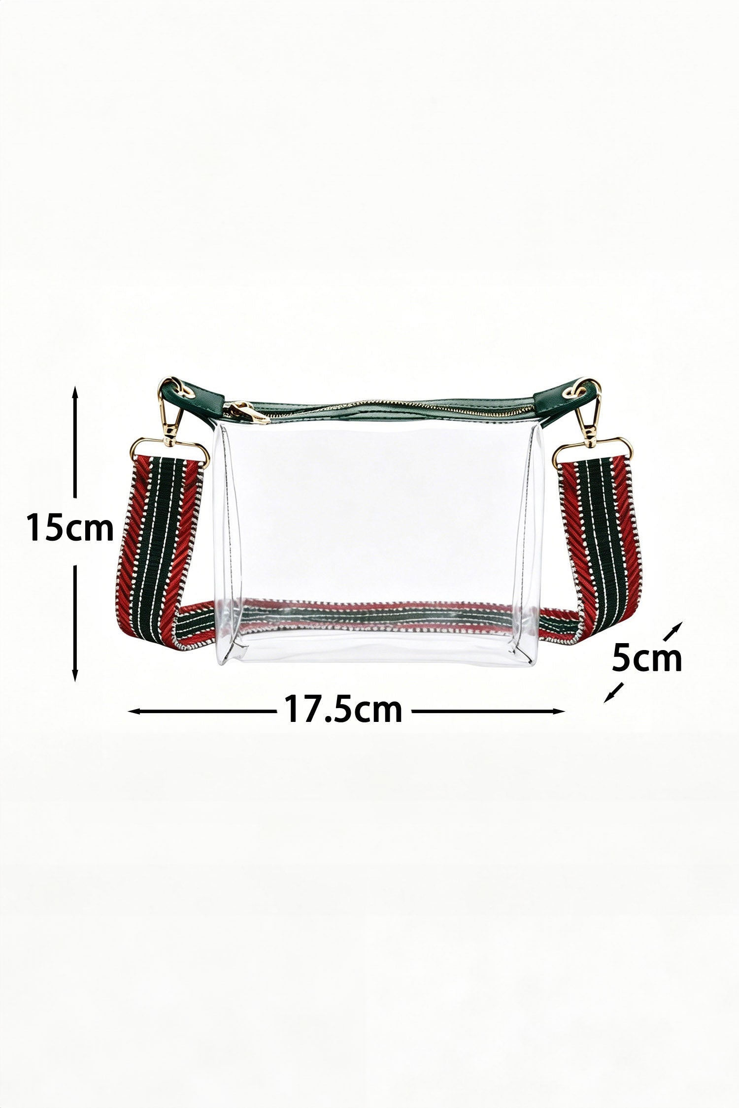 Clear Stadium Crossbody Bag with Green & Red Guitar Strap