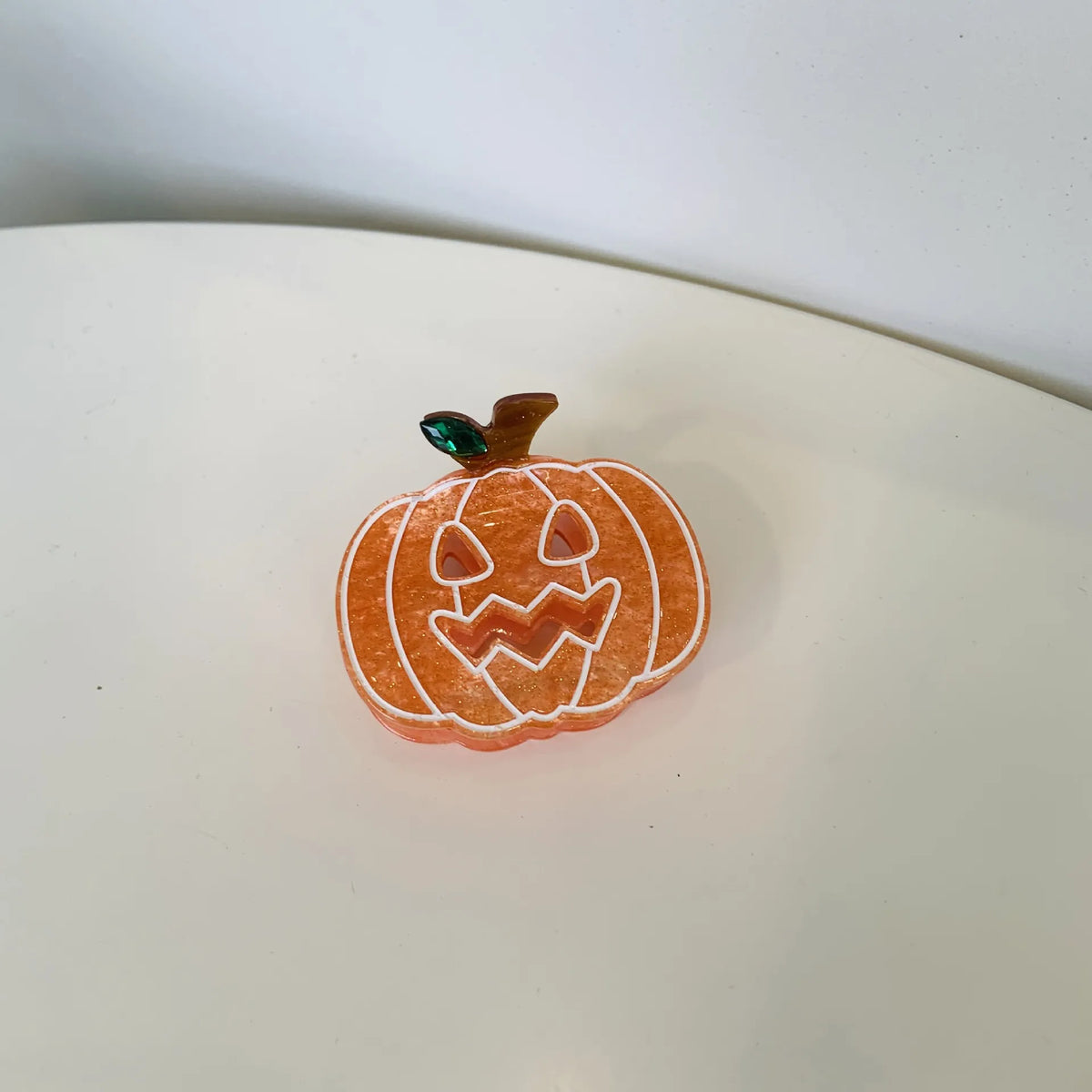 Mini Pumpkin Claw Clip with White Trim