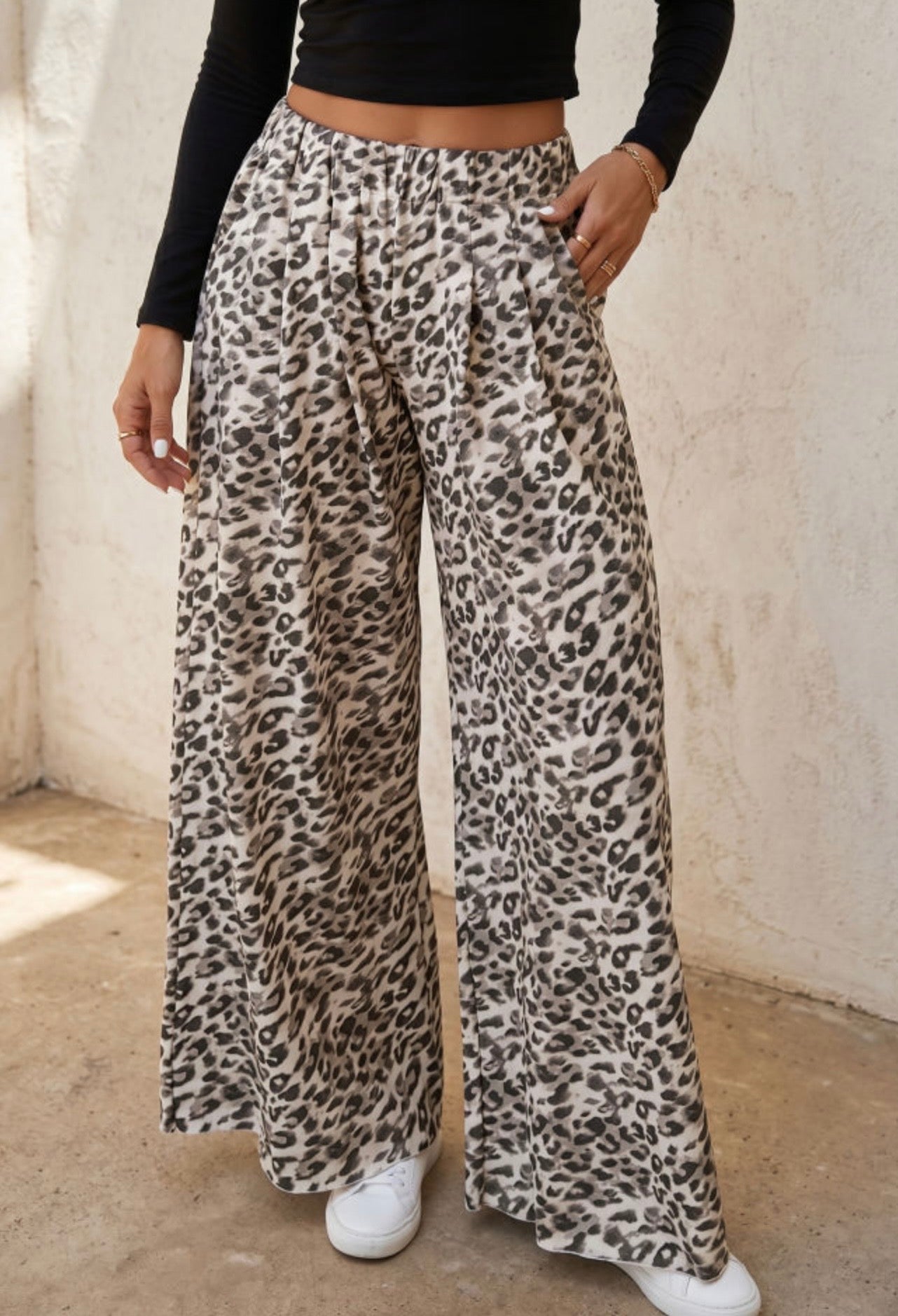 Leopard Print Wide-Leg Pants