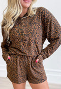 Brown Leopard Henley 2-Piece Short Set