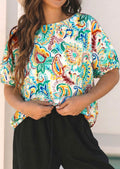 Boho Paisley Floral Puff Sleeve Blouse