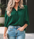 Dark Green 3/4 Sleeve Blouse