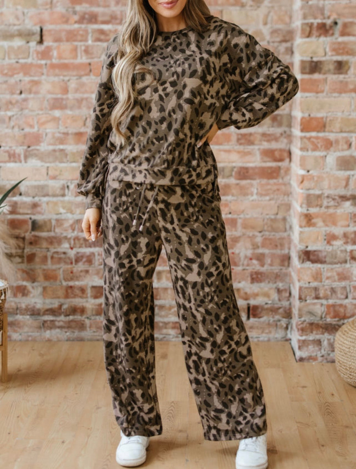 Brown Leopard 2-Piece Pant Set