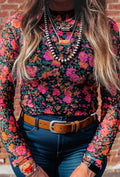Rose Floral Mesh Long Sleeve Top
