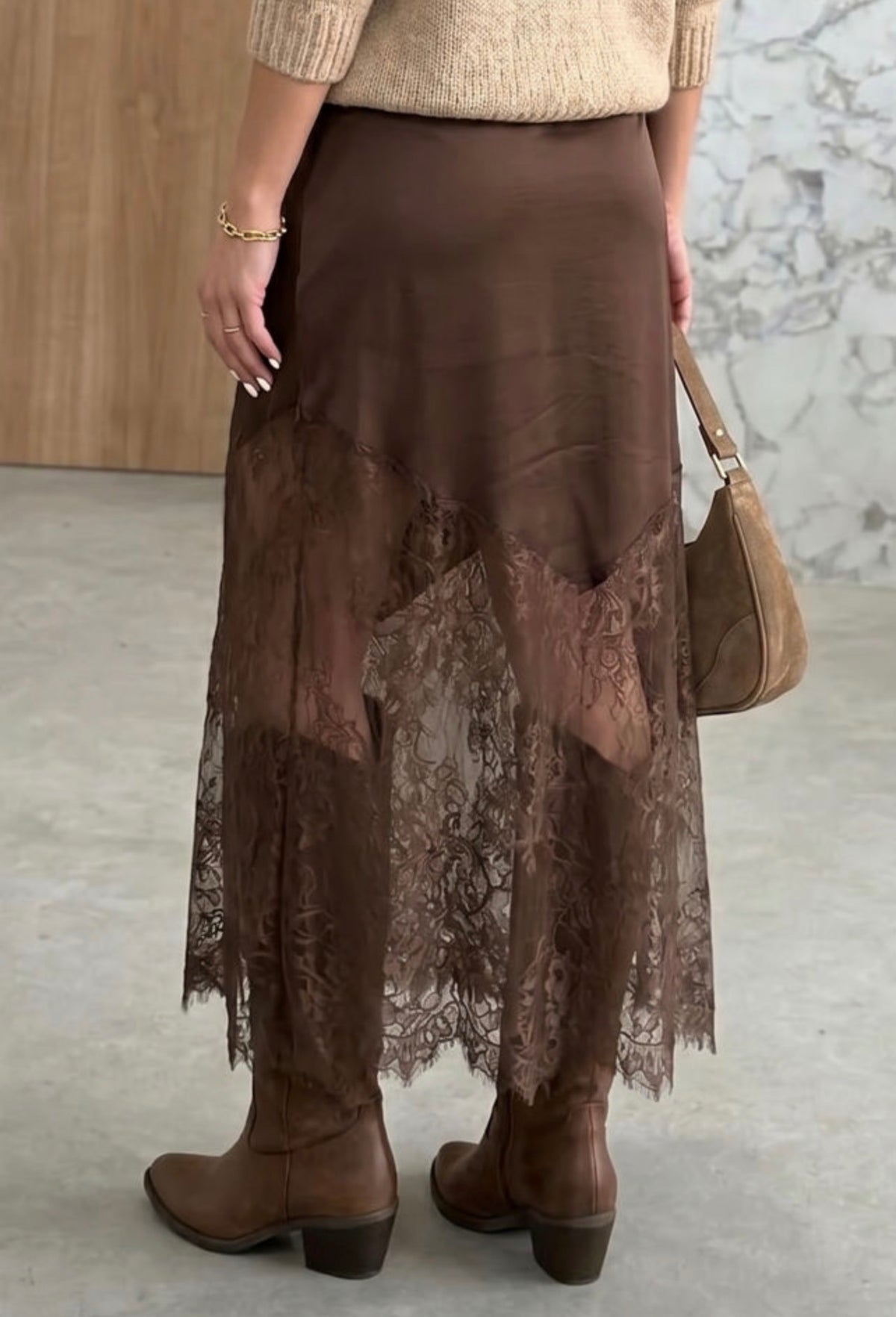 Mocha Lace Trim Shift Skirt
