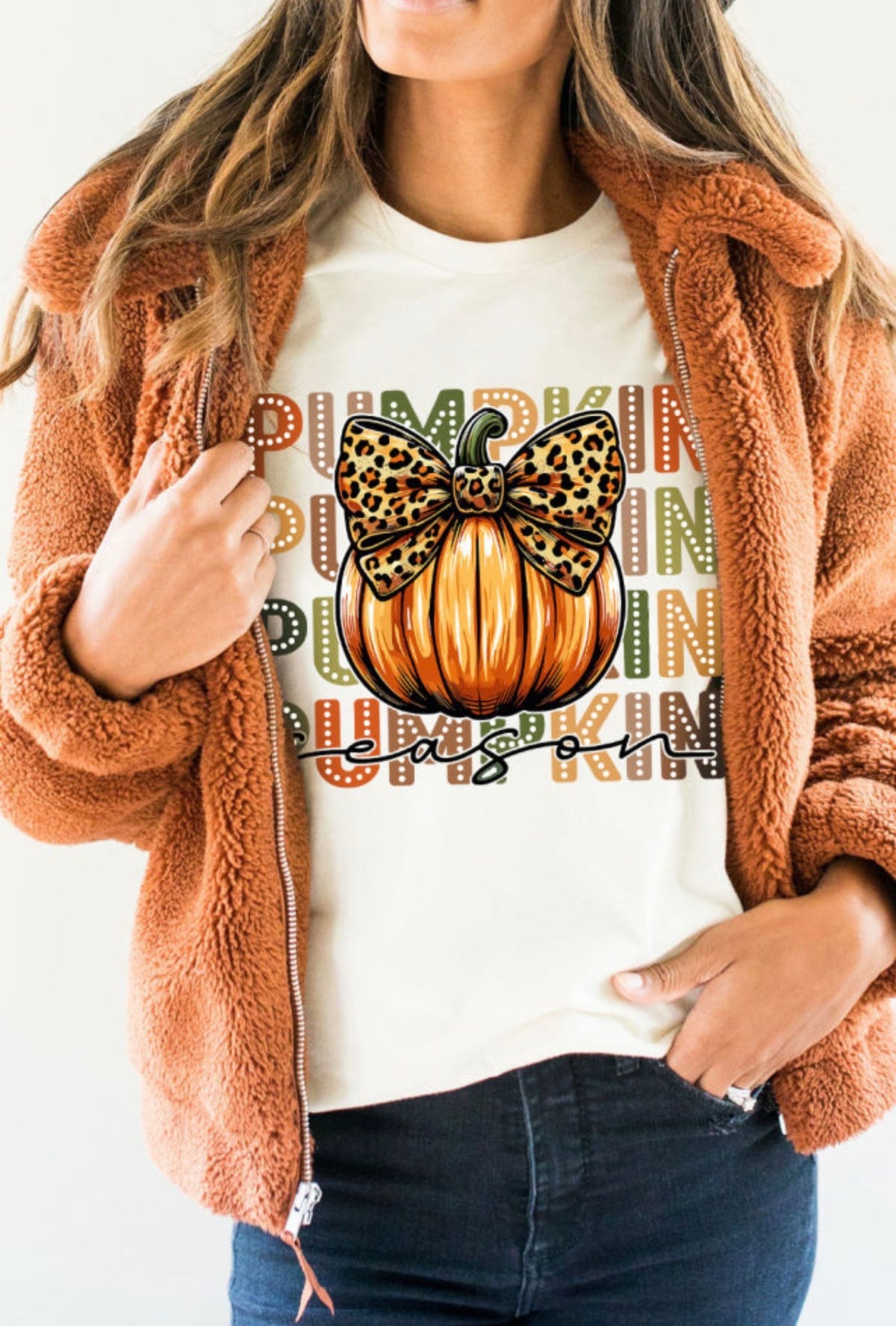 Pumpkin Season Leopard Bow Tee