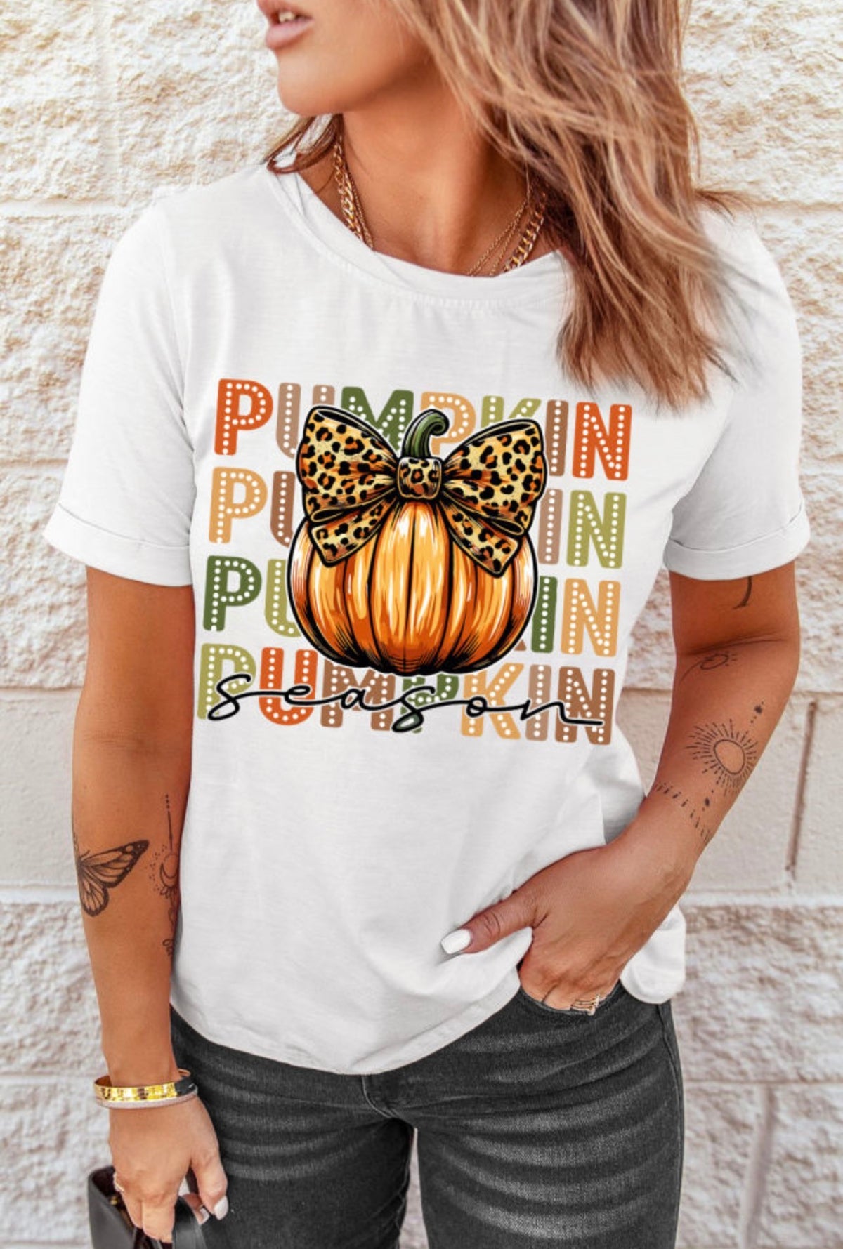Pumpkin Season Leopard Bow Tee