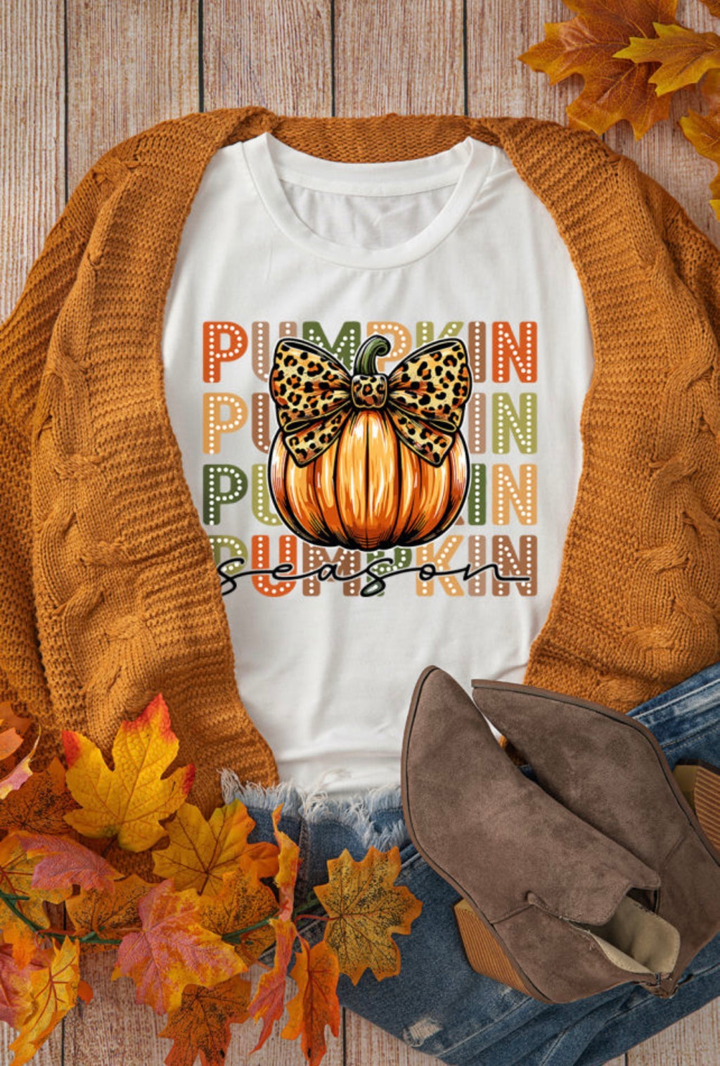 Pumpkin Season Leopard Bow Tee