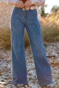 Multi-Button High Waist Wide Leg Jeans