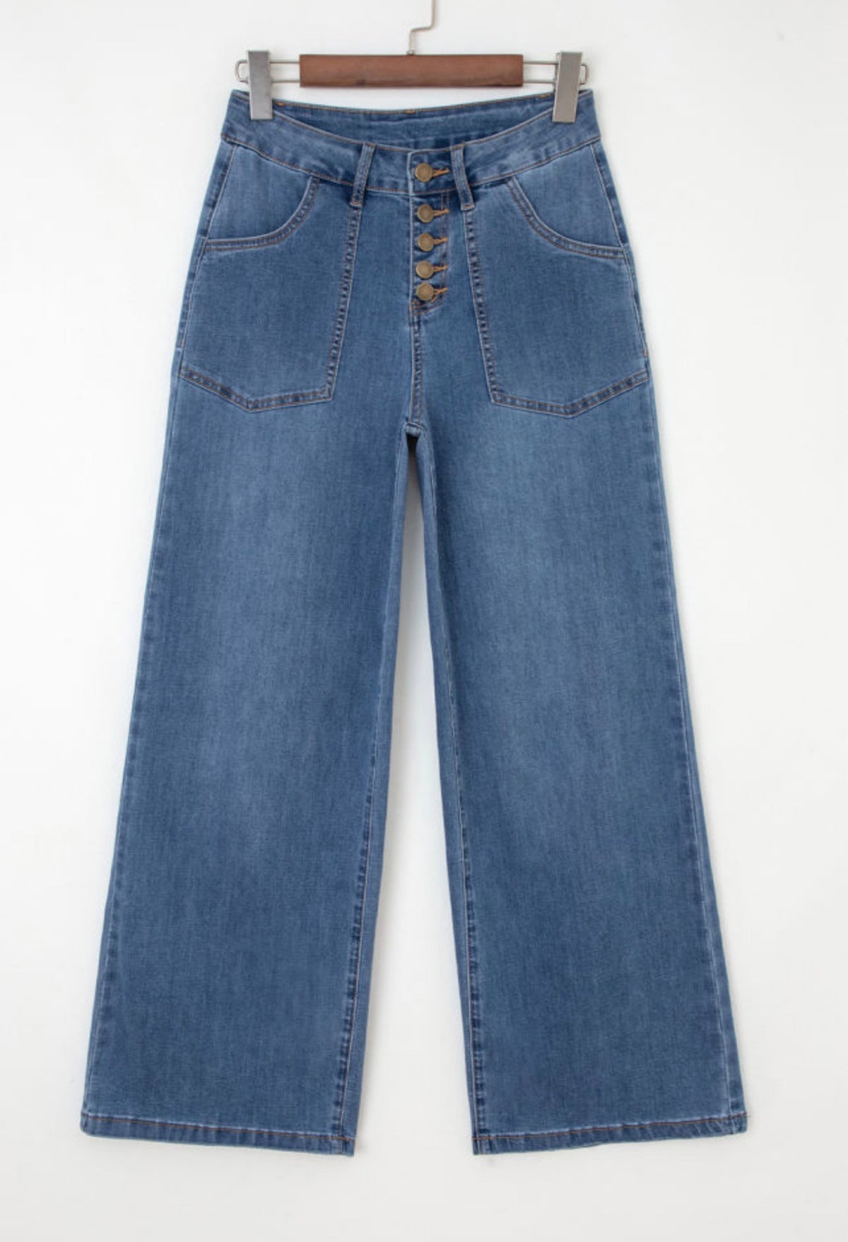 Multi-Button High Waist Wide Leg Jeans