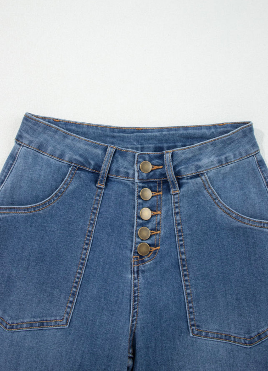 Multi-Button High Waist Wide Leg Jeans
