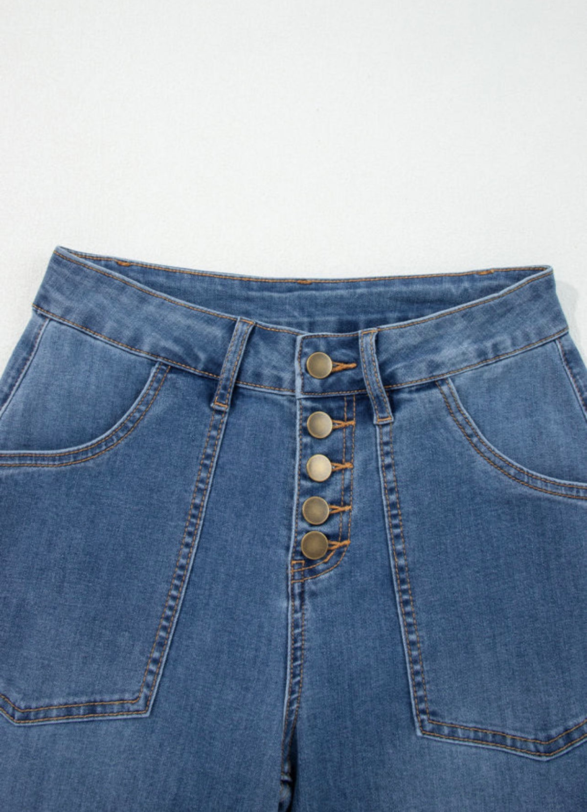 Multi-Button High Waist Wide Leg Jeans