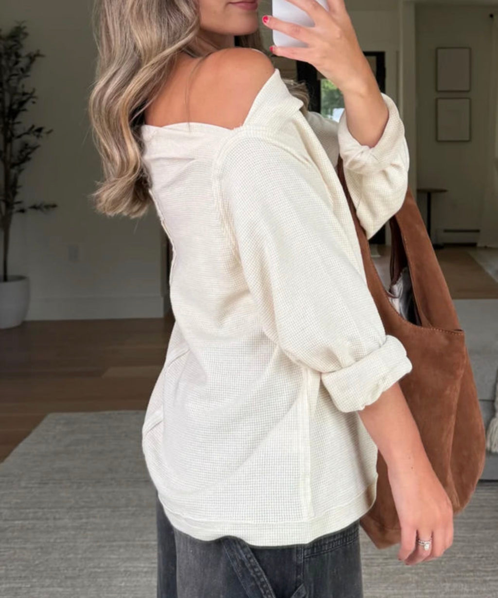 Beige Waffle Knit Top