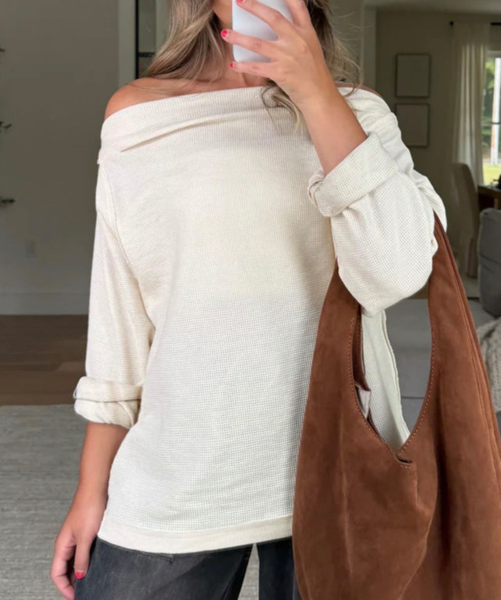Beige Waffle Knit Top
