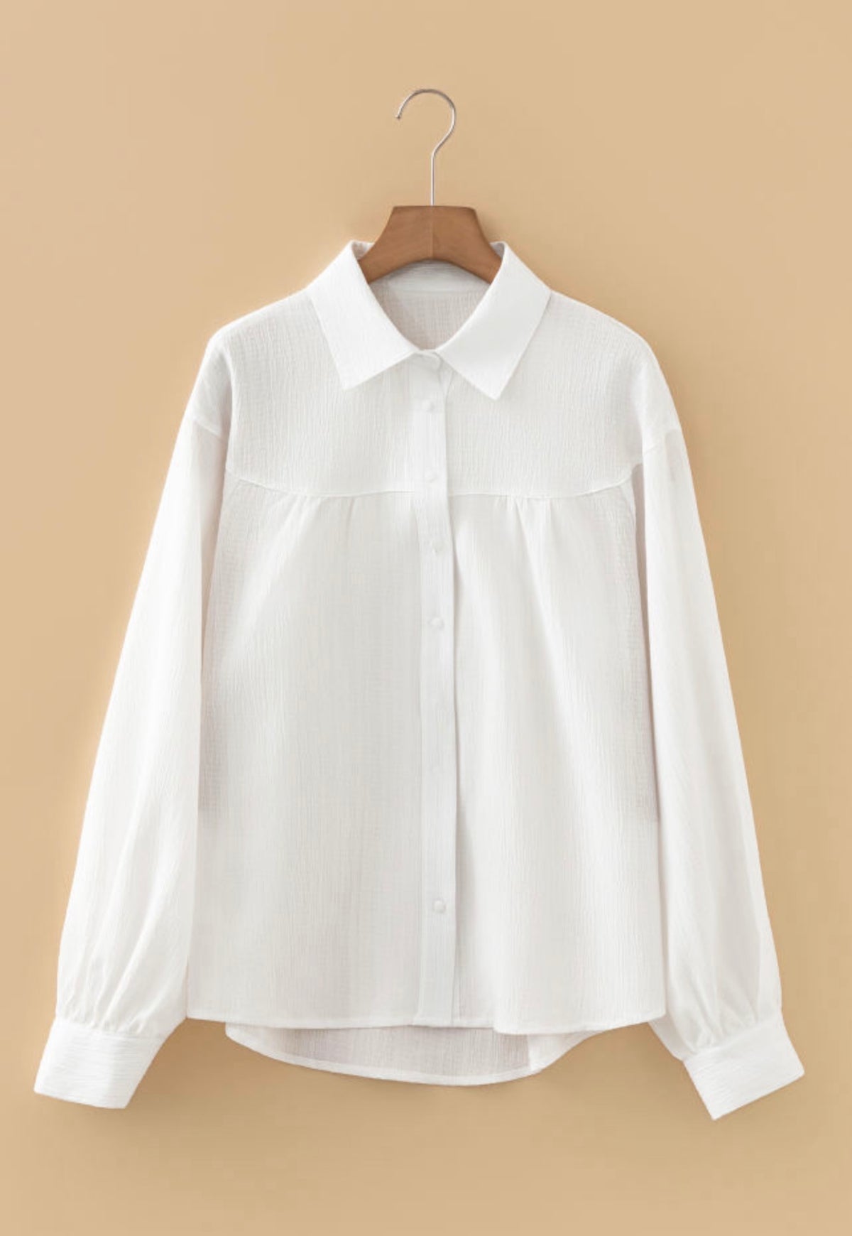 White Crinkle Lantern Sleeve Shirt