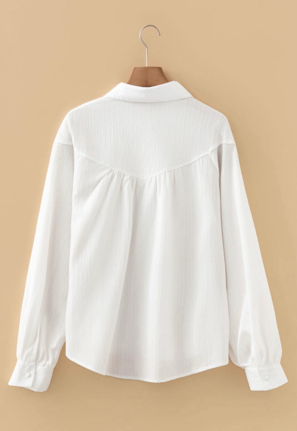 White Crinkle Lantern Sleeve Shirt