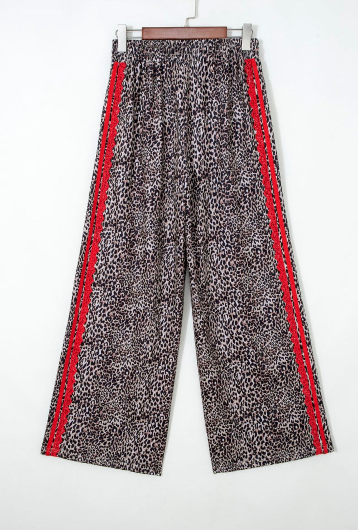 Brown Leopard Lace Detail Drawstring Pants