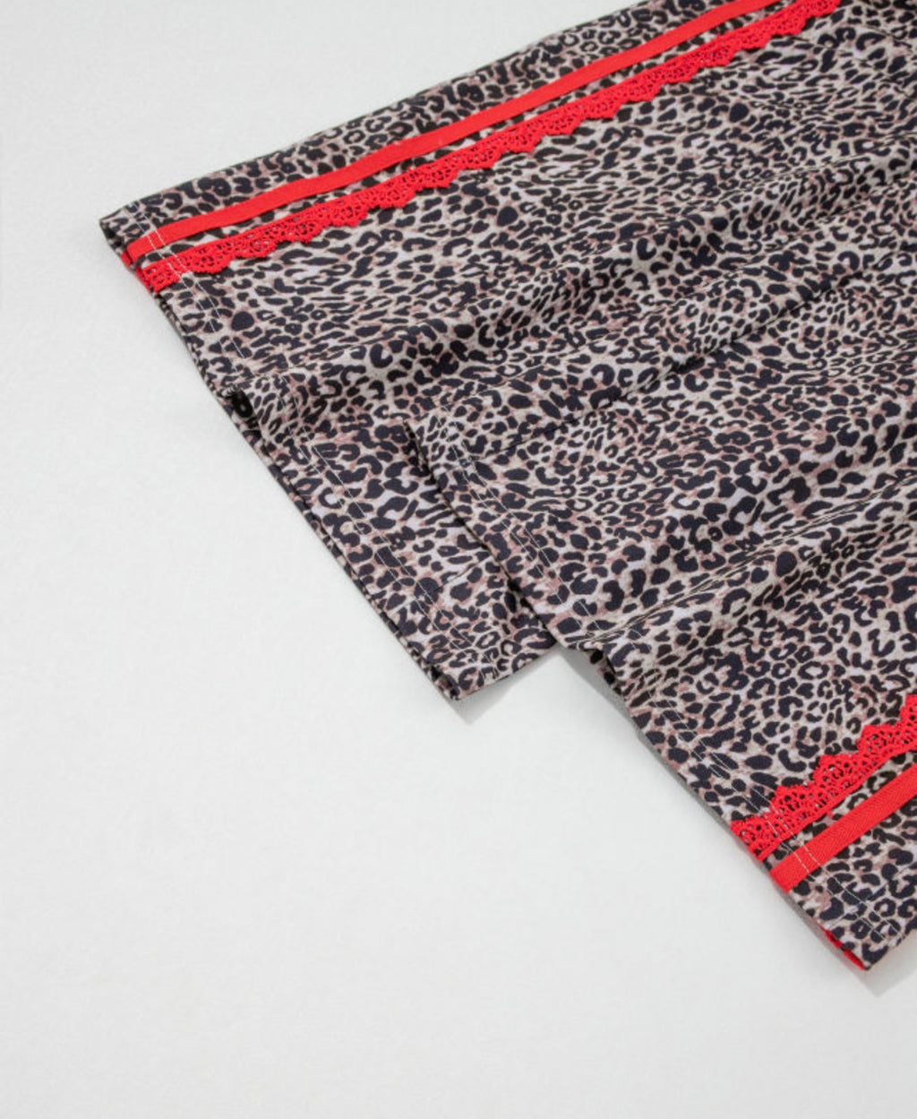 Brown Leopard Lace Detail Drawstring Pants