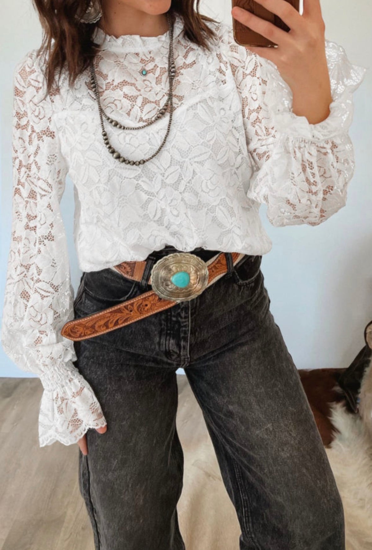 Ivory Lace Ruffle Blouse