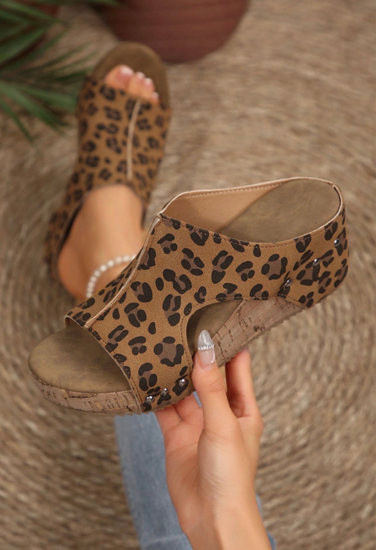 Leopard Studded Wedges
