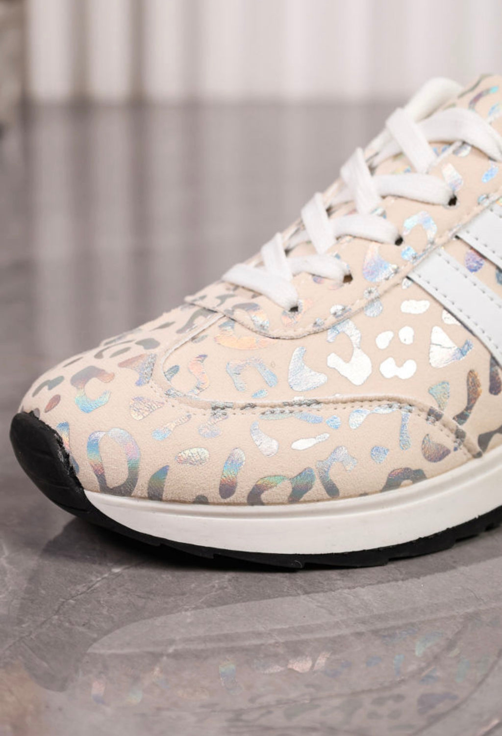 White Leopard Lace-Up Sneakers