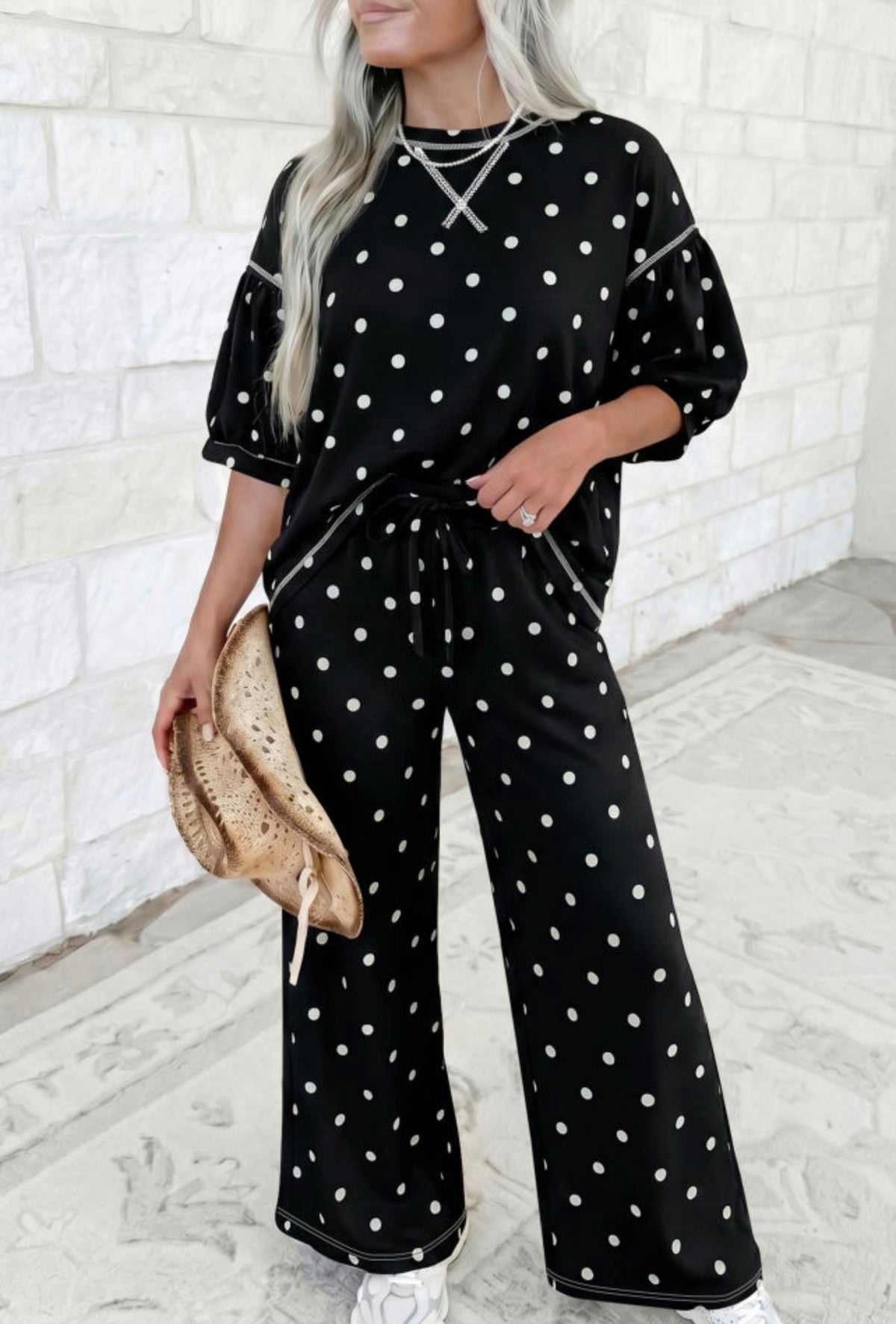 Black Polka Dot Pants Set