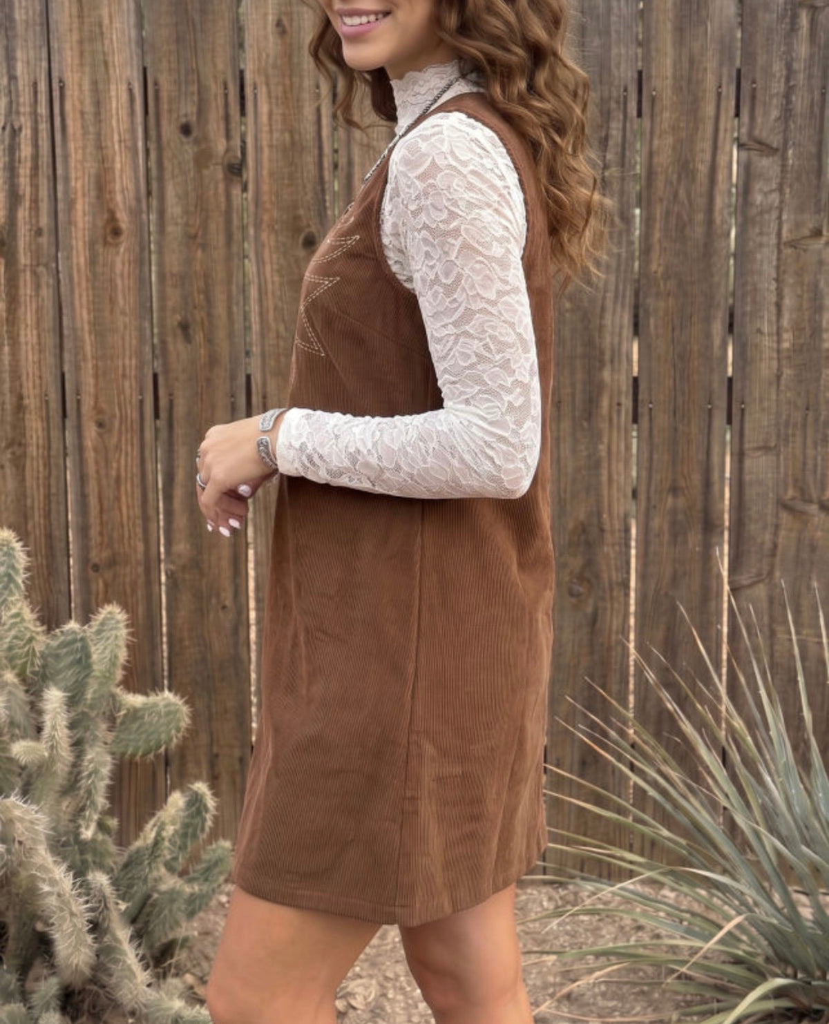 Coffee Colored Embroidered Corduroy Dress