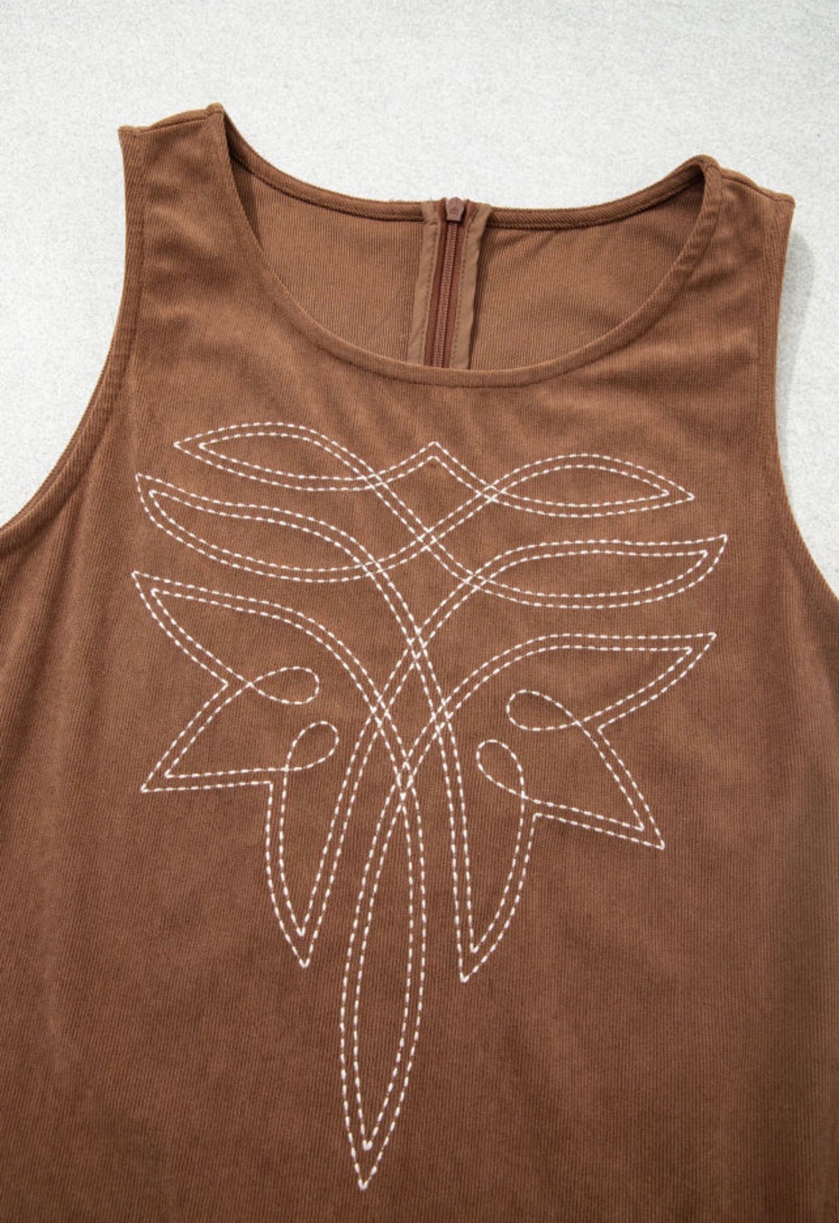 Coffee Colored Embroidered Corduroy Dress