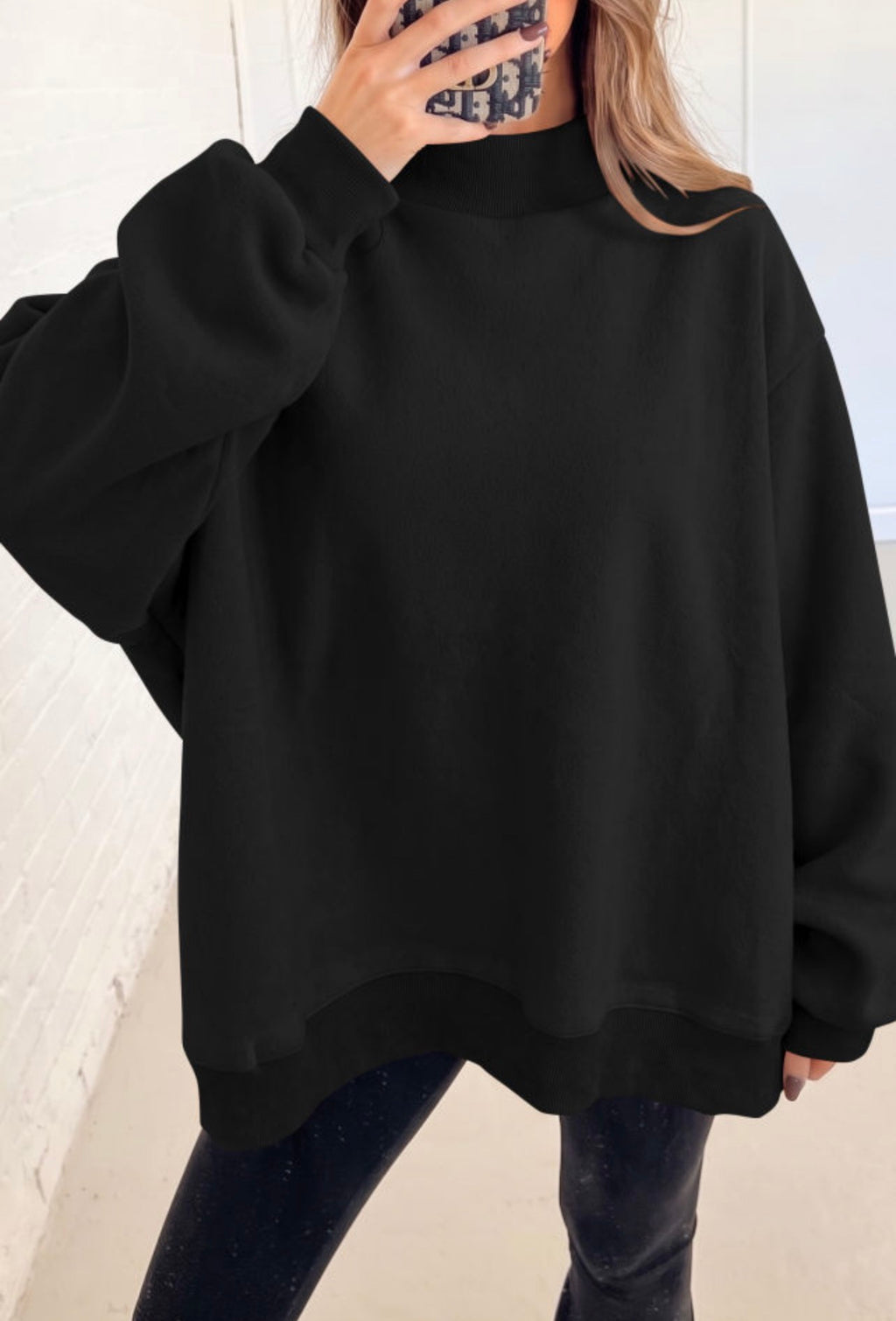 Black Reversible Mock Neck Sweatshirt