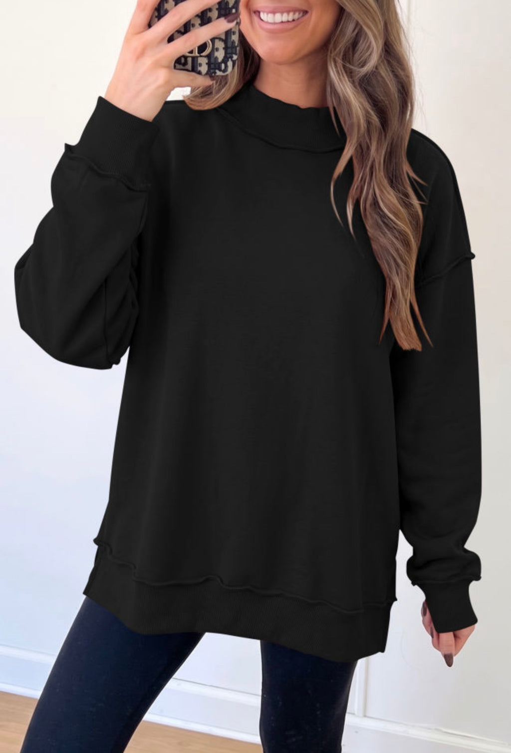Black Reversible Mock Neck Sweatshirt