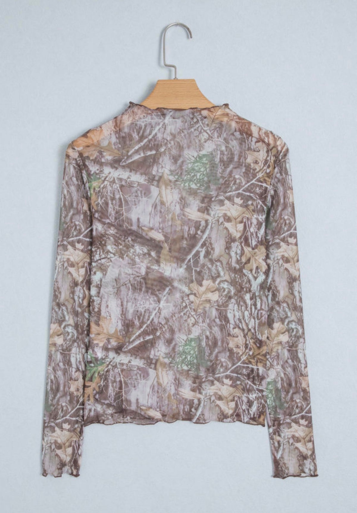 Camouflage Mesh Mock Neck Top