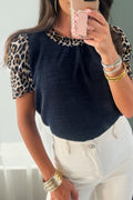 Navy Blue Leopard Short Sleeve Top