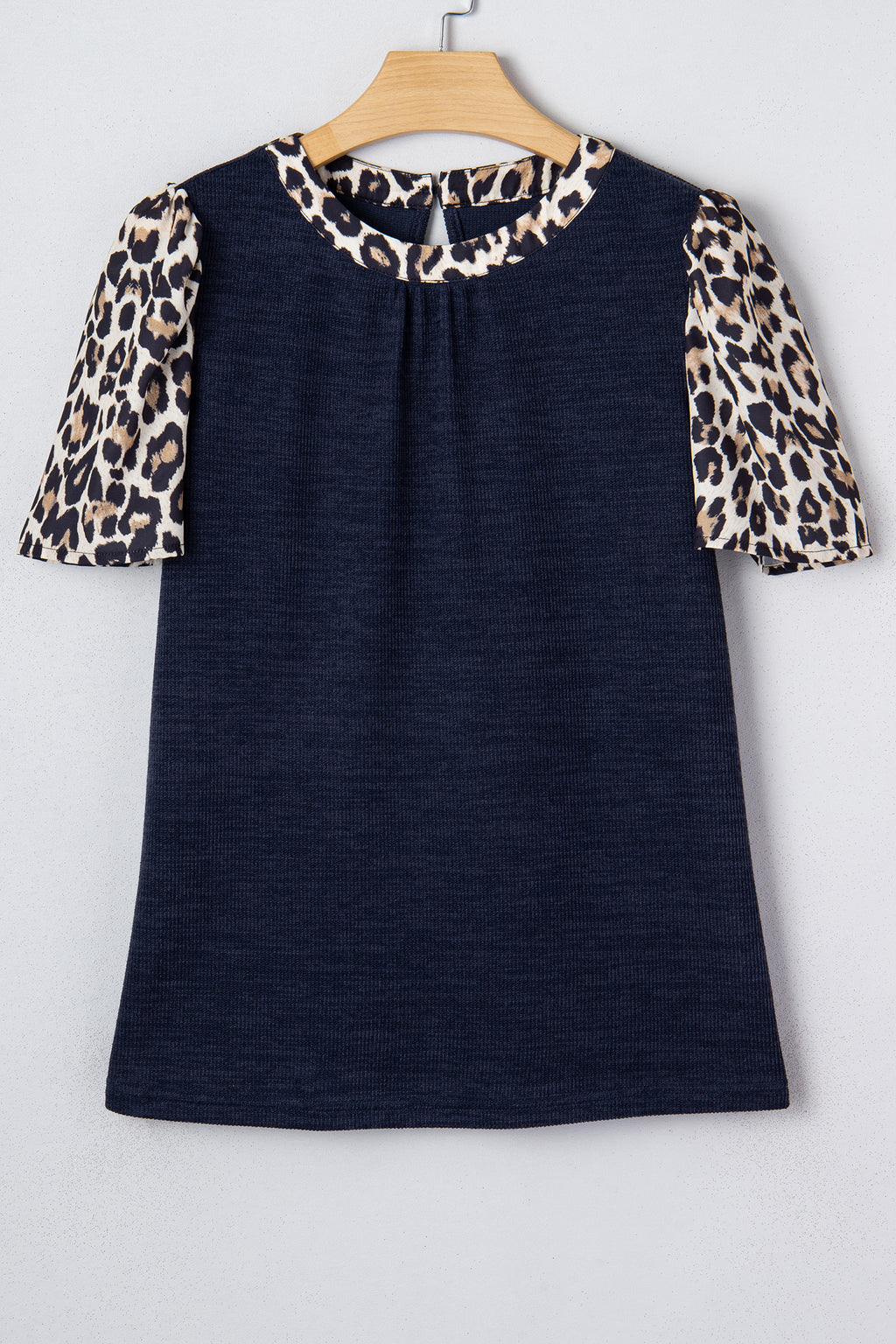 Navy Blue Leopard Short Sleeve Top