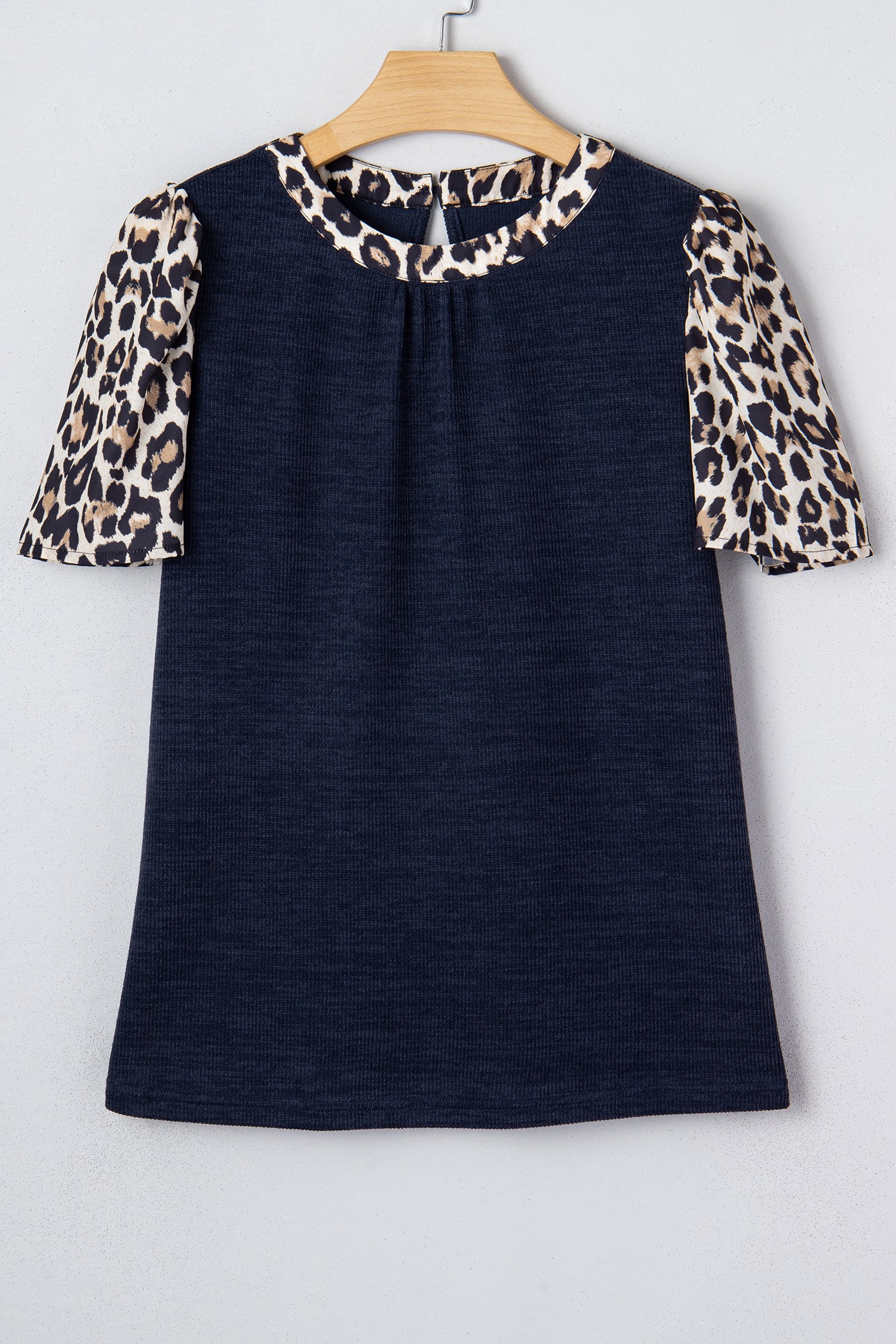 Navy Blue Leopard Short Sleeve Top