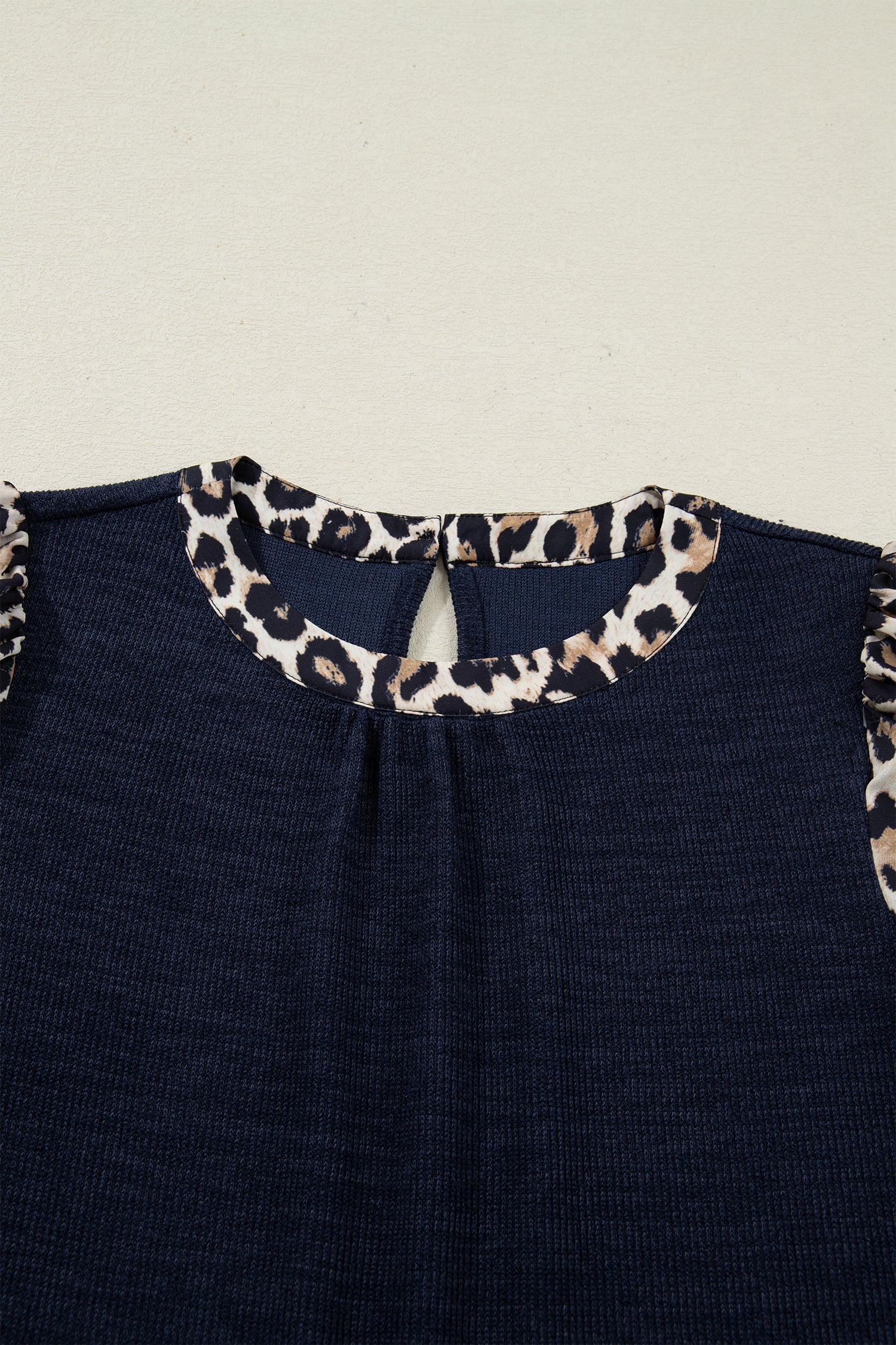 Navy Blue Leopard Short Sleeve Top