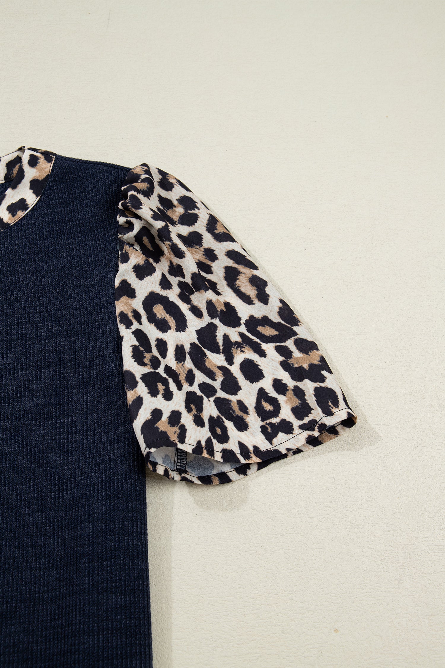 Navy Blue Leopard Short Sleeve Top