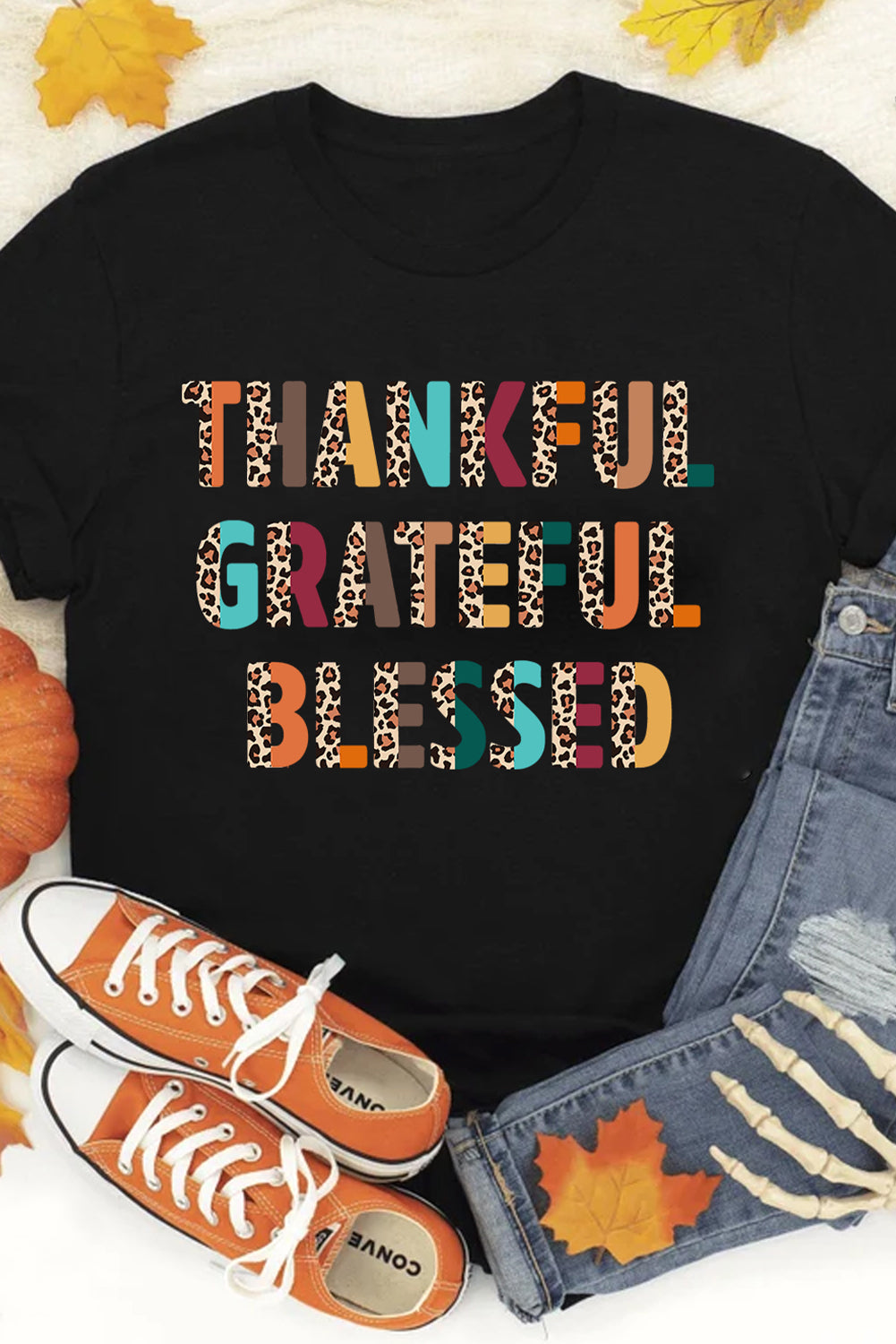 Thankful, Grateful, Blessed Leopard Graphic Tee