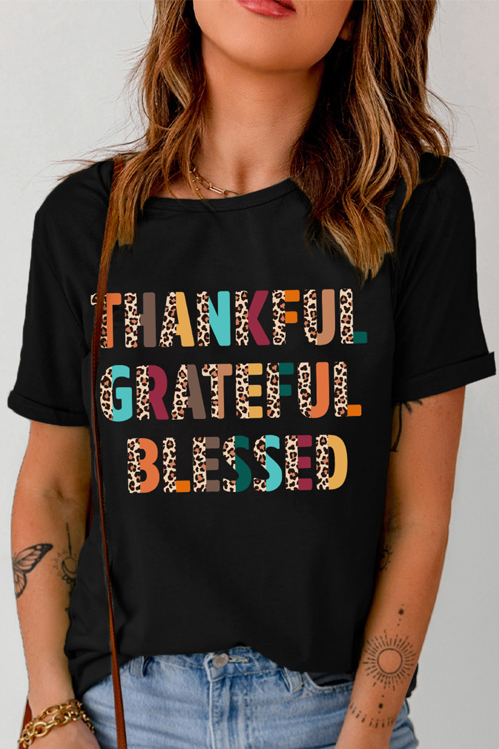 Thankful, Grateful, Blessed Leopard Graphic Tee