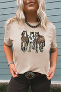 Khaki Sequin Horses Crewneck Tee