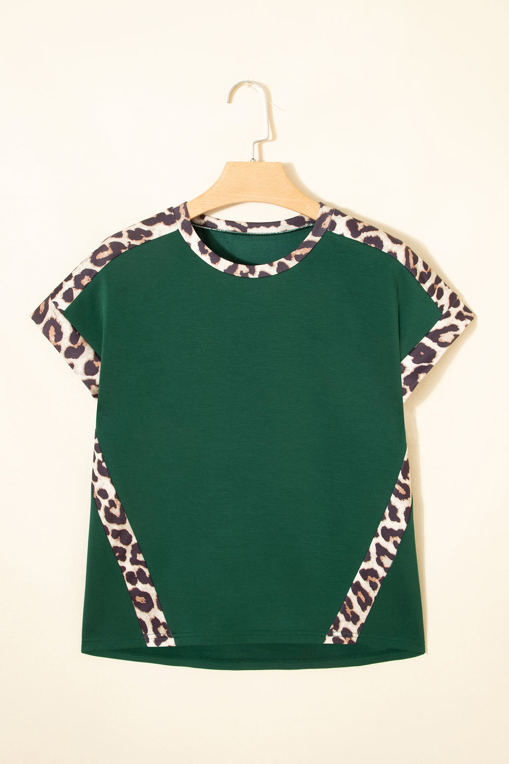 Leopard Trim Round Neck Tee