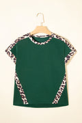 Leopard Trim Round Neck Tee