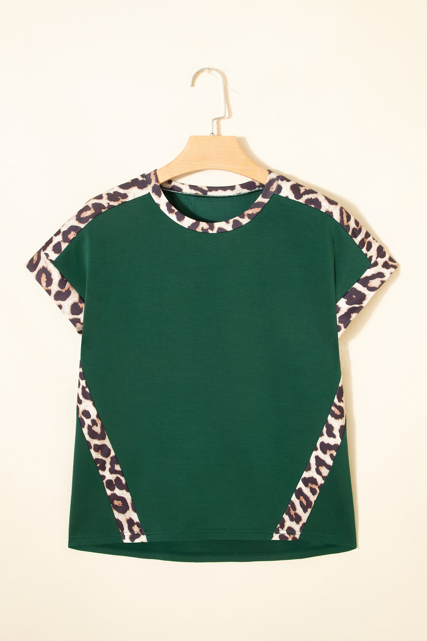 Leopard Trim Round Neck Tee