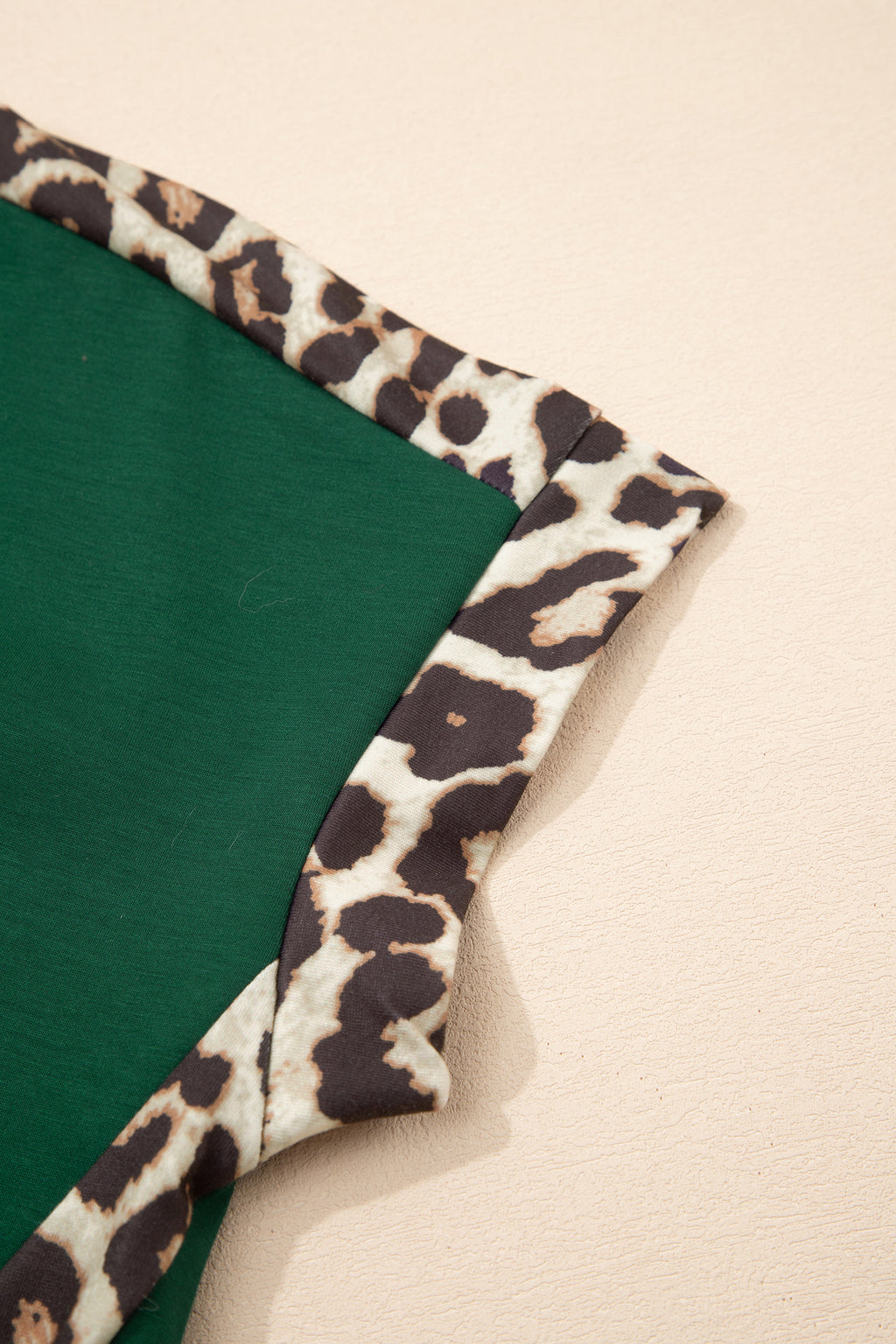 Green Leopard Trim Round Neck Tee