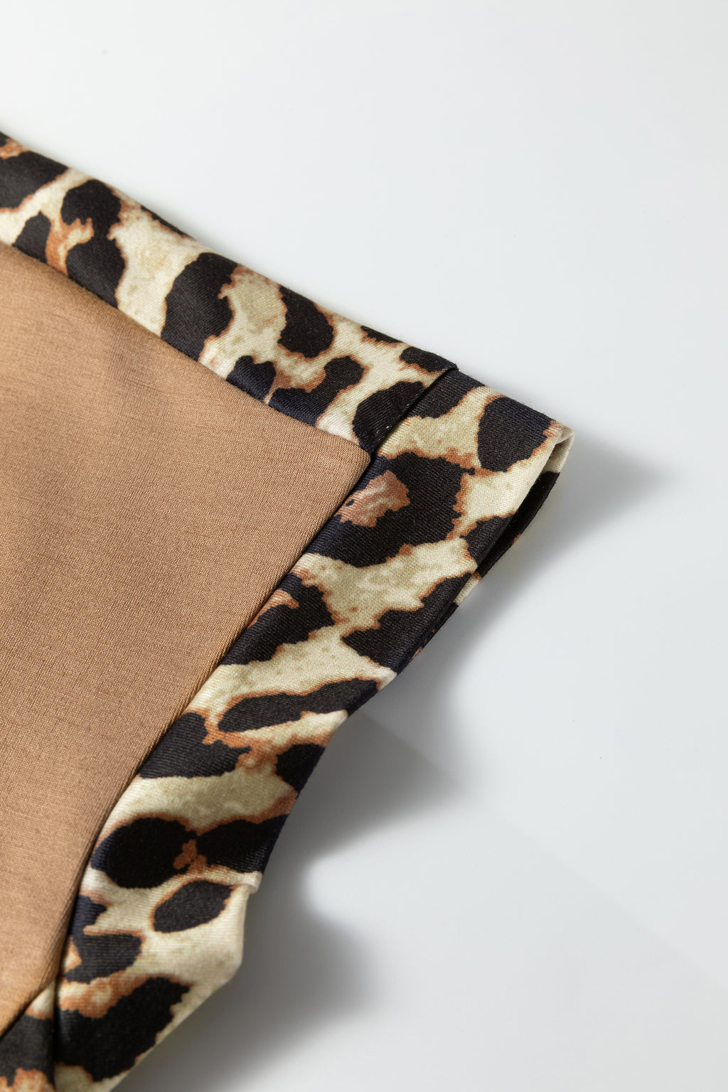 Beige Leopard Trim Round Neck Tee