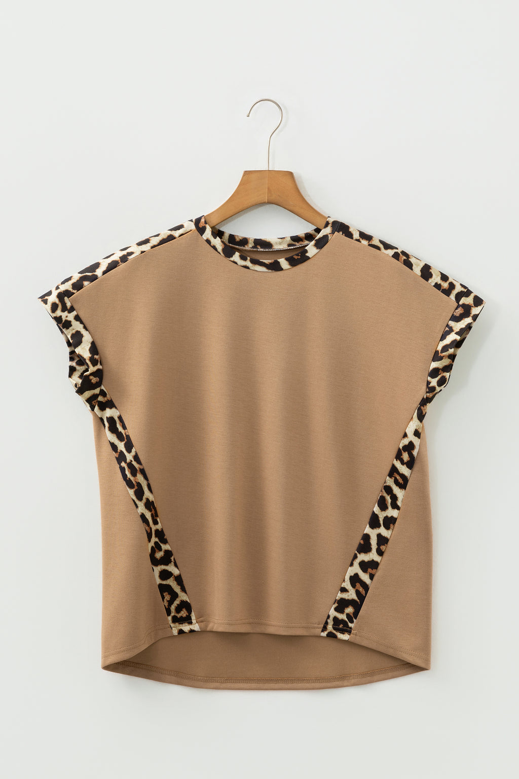 Leopard Trim Round Neck Tee