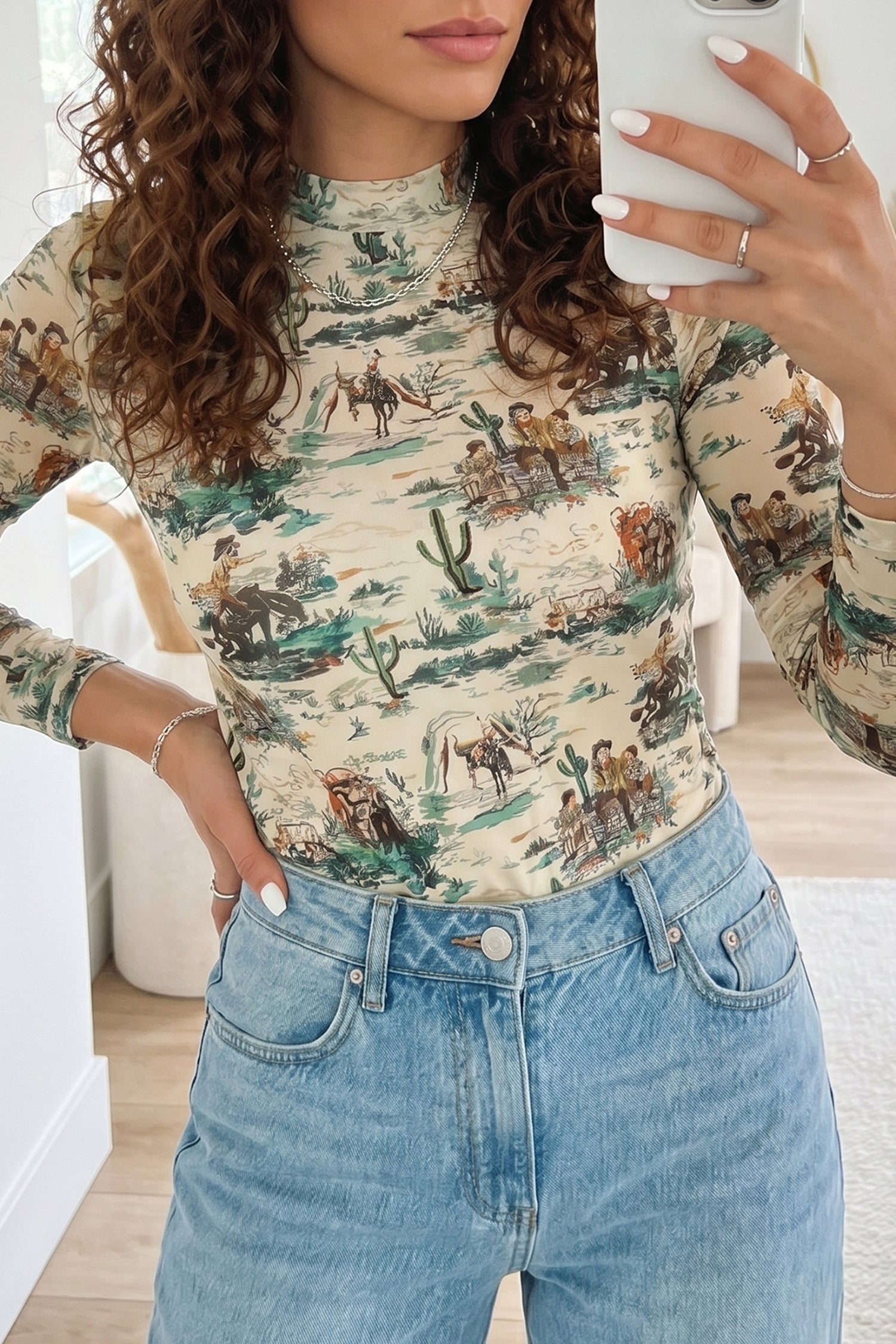 Western Mesh Long Sleeve Top